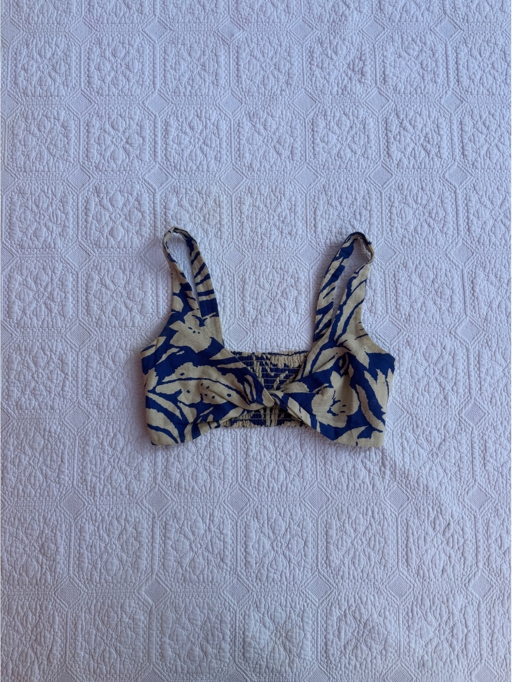Oysho Blue and Beige Floral Print Crop Top Bra Size S Cotton Blend